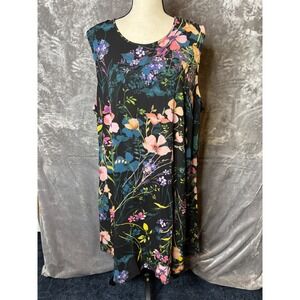 Calvin Klein Womens 22W Floral Sleeveless Shift Dress Black Multi Keyhole Back